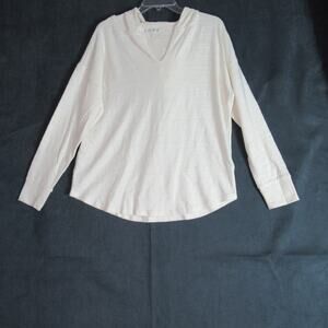 Loft Top Womens Size M Cream Knit Long Sleeve Hooded Beachy Casual Momcore Soft